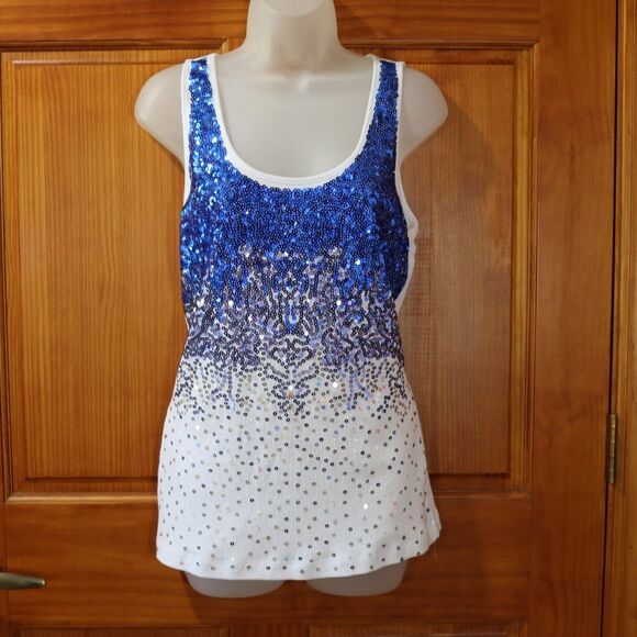 Dots Sequin Sleeveless Blue and White Tank Top - Picture 2 of 9